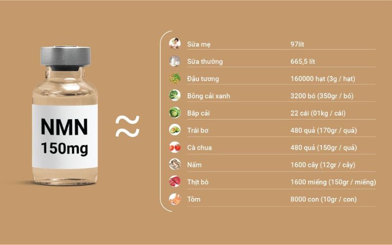 So sánh lượng NMN - tiền chất NAD+ bổ sung cho cơ thể và NAD+ có trong thực phẩm nào